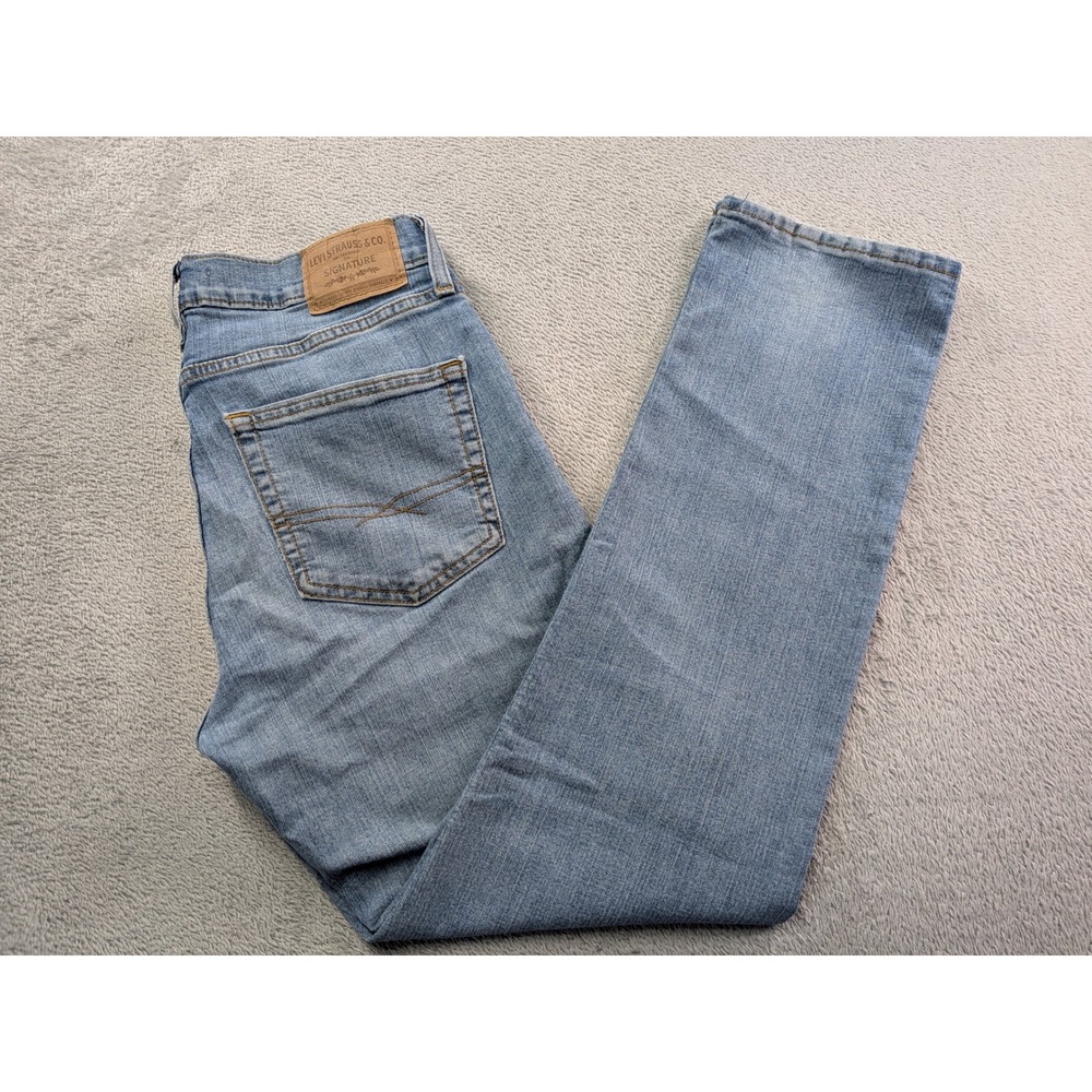Levi Strauss Signature Mens Straight Leg Light Wash Denim Jeans 30x29